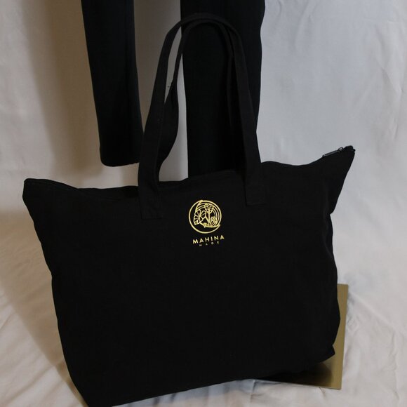 Mahina Made Black Tote Bag with Gold Taro Design - Picture 4 of 8